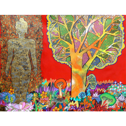 CM16 
Kalpavriksha - Buddha II 
Mixed media on canvas 
27 x 35 inches 
Unavailable (Can be commissioned)